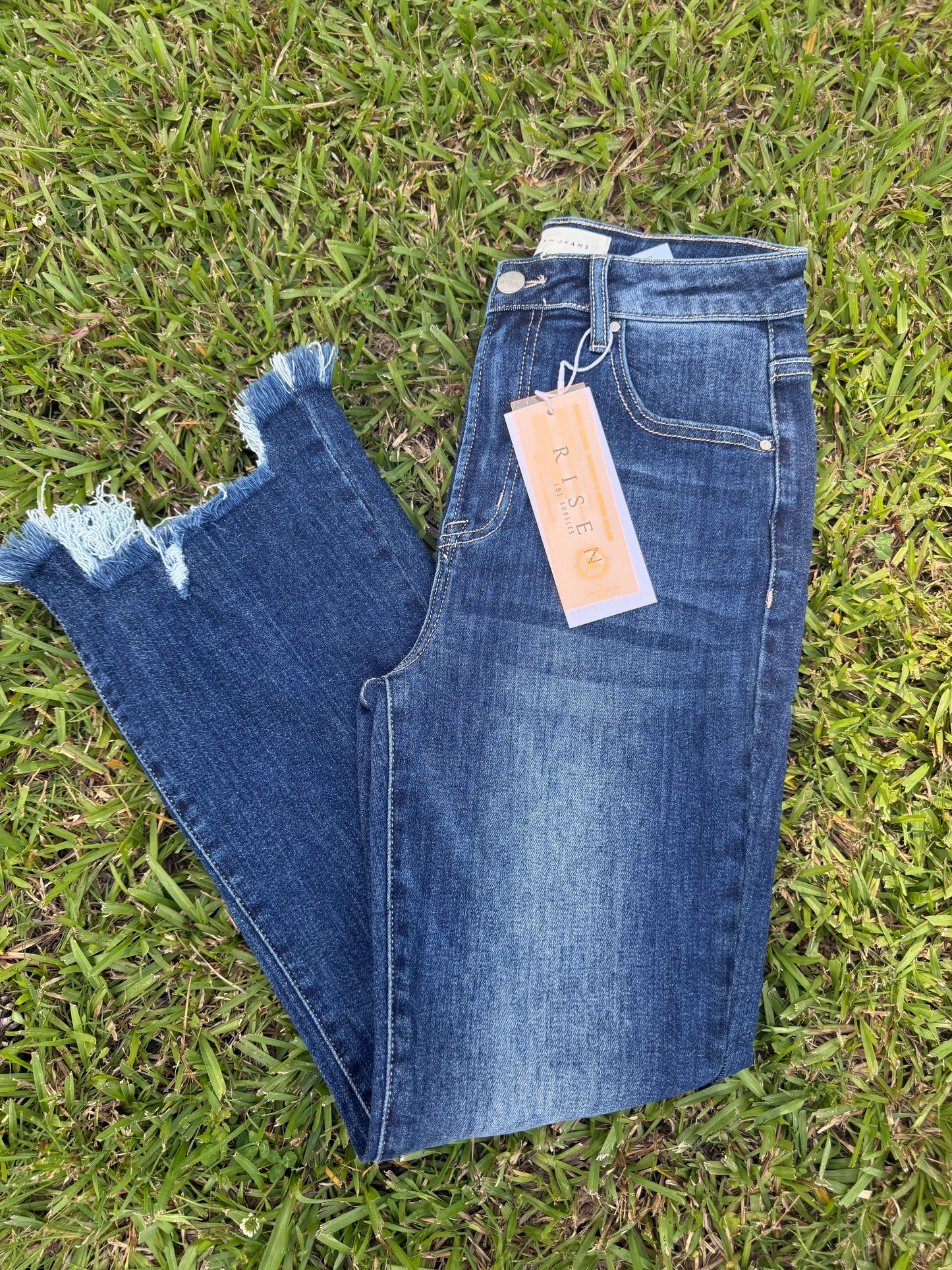 Risen Dark Denim High Rise Cropped Jeans