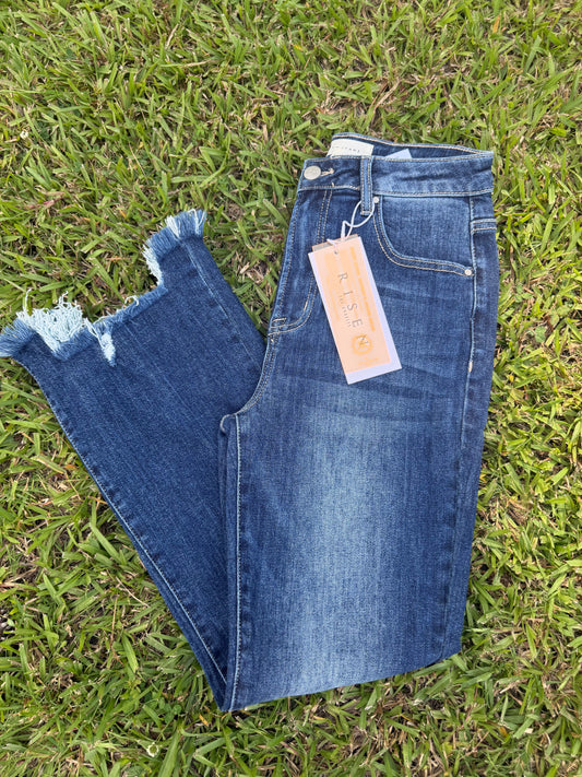 Risen Dark Denim High Rise Cropped Jeans