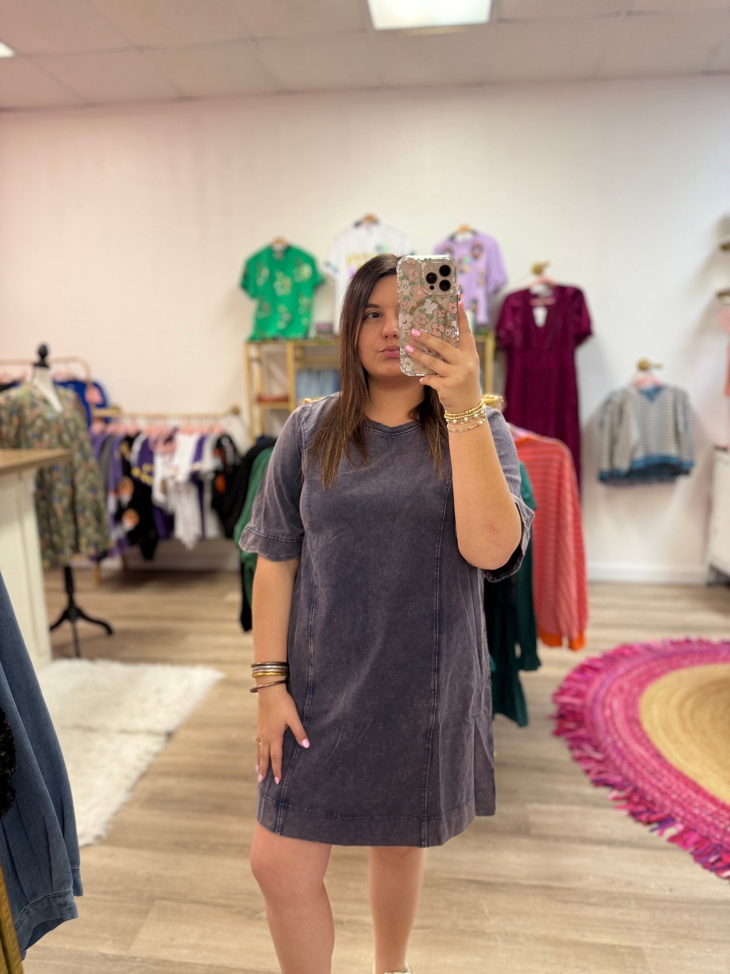 Navy Scallop Sleeve Dress