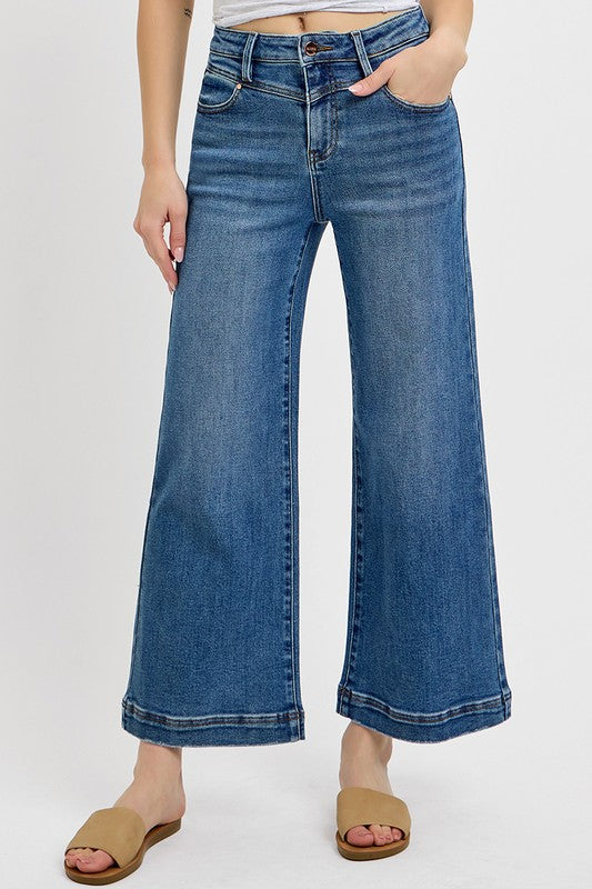 High Rise RISEN Wide Cropped Front Detail Jeans