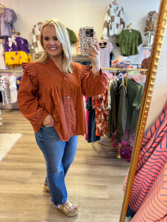 Rust Pleated Top