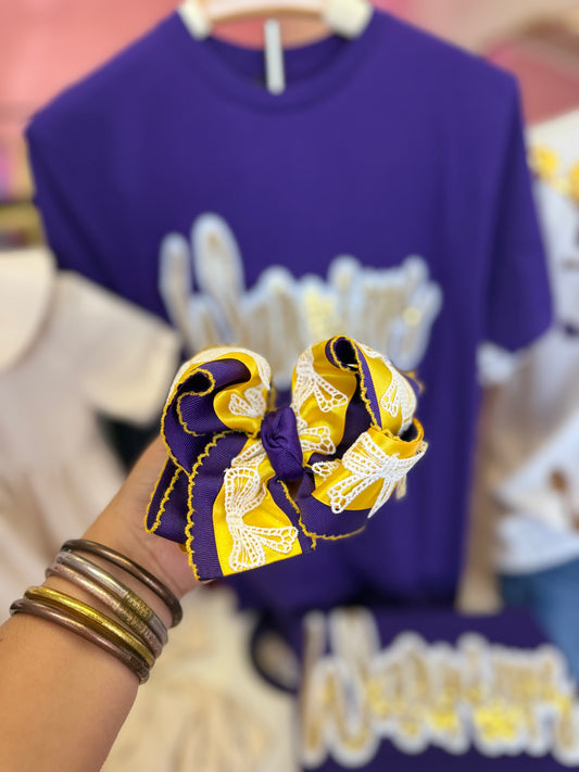Purple & Gold Lace Bow
