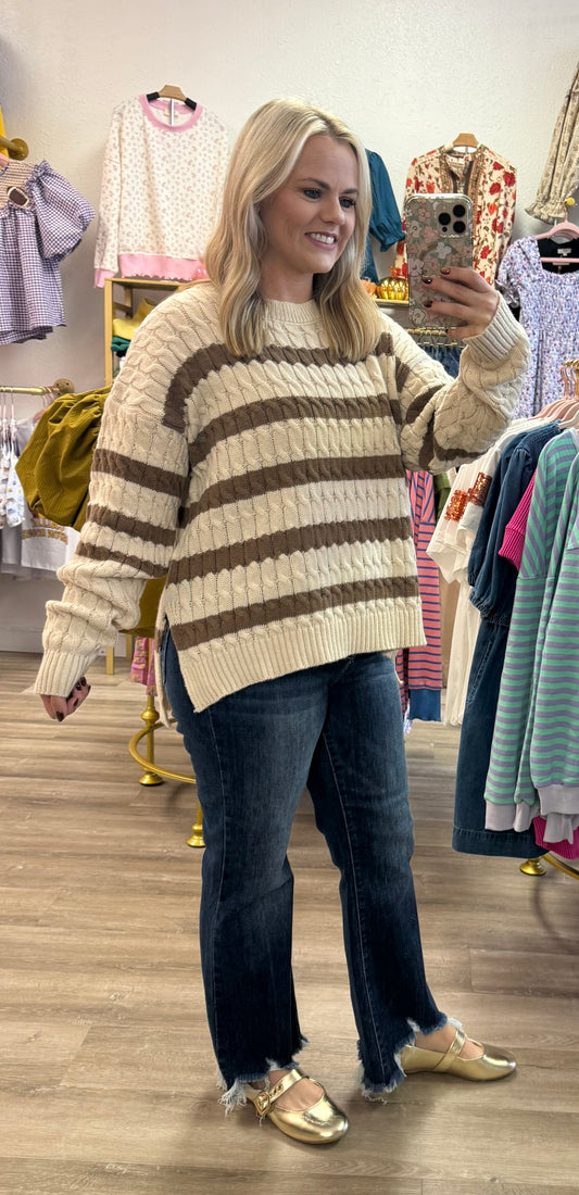Stripe Sweater- Oatmeal & Mocha