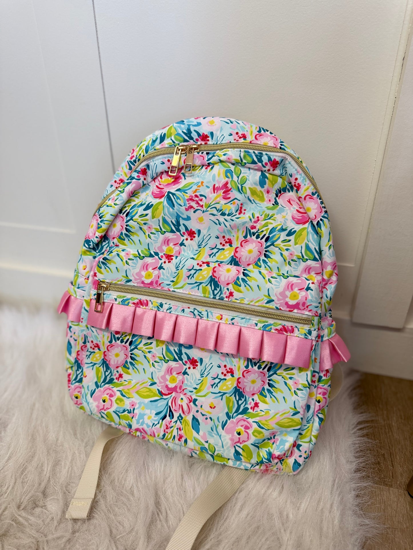 Floral Pink Ruffle Backpack
