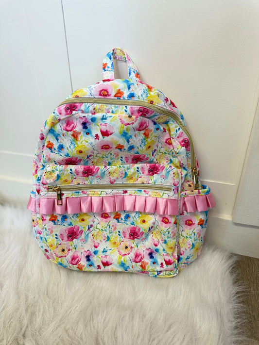 Colorful Floral & Pink Ruffle Backpack