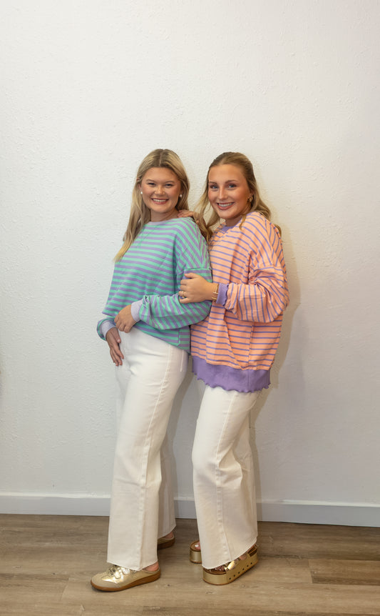 Peach oversized Pin Stripe Terry Top