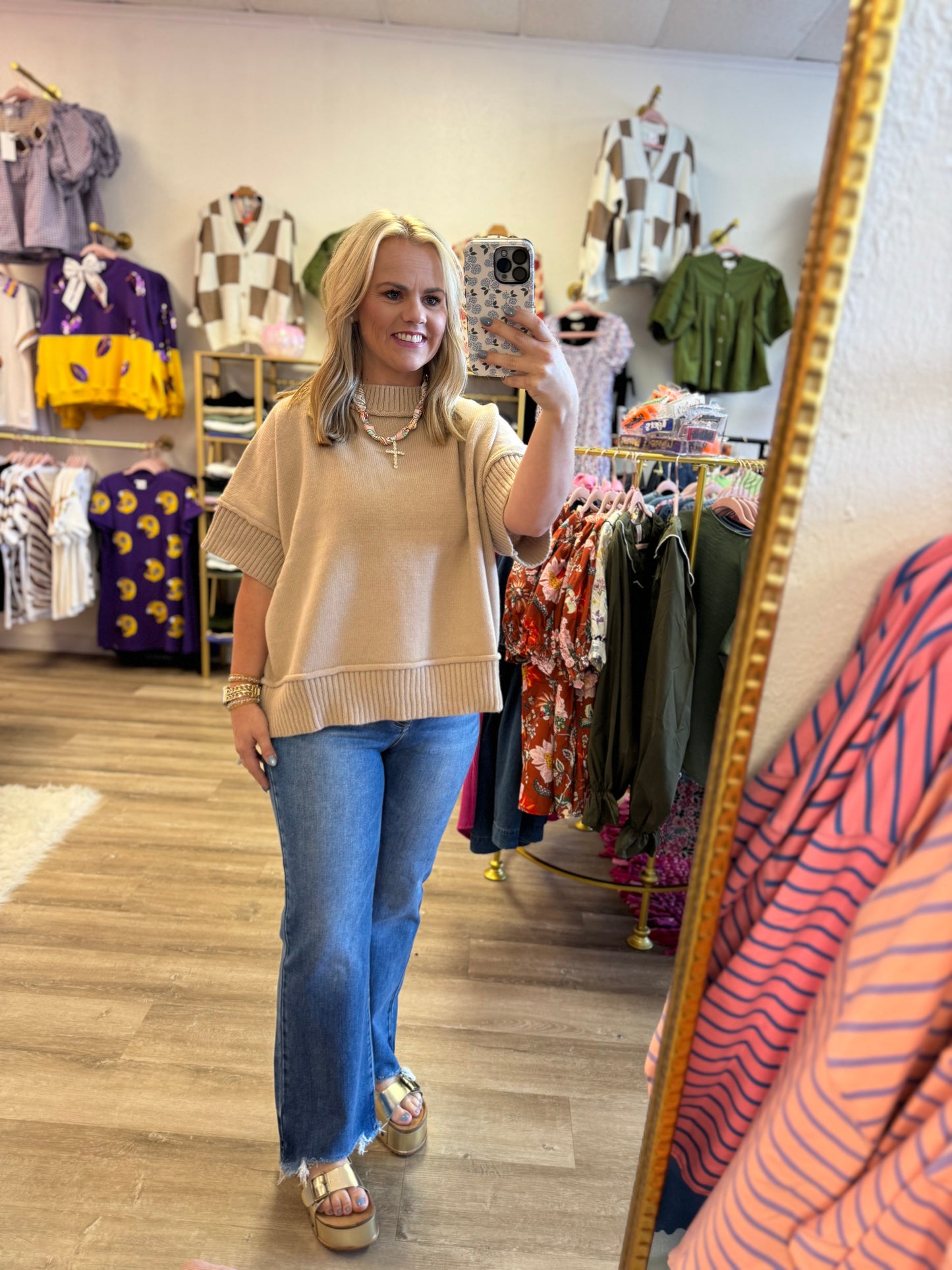 Short Sleeve Sweater-Taupe