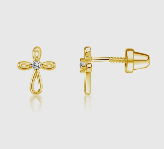 14K Gold-Plated Cross Earrings for Baptism