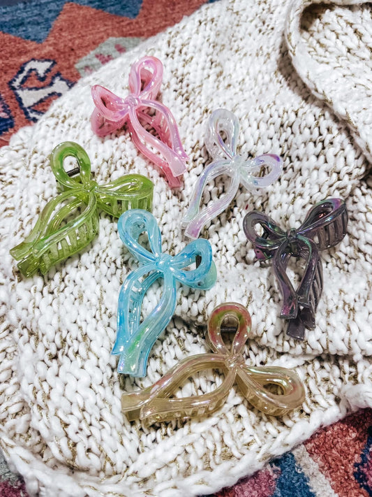 Iridescent Bow Clips