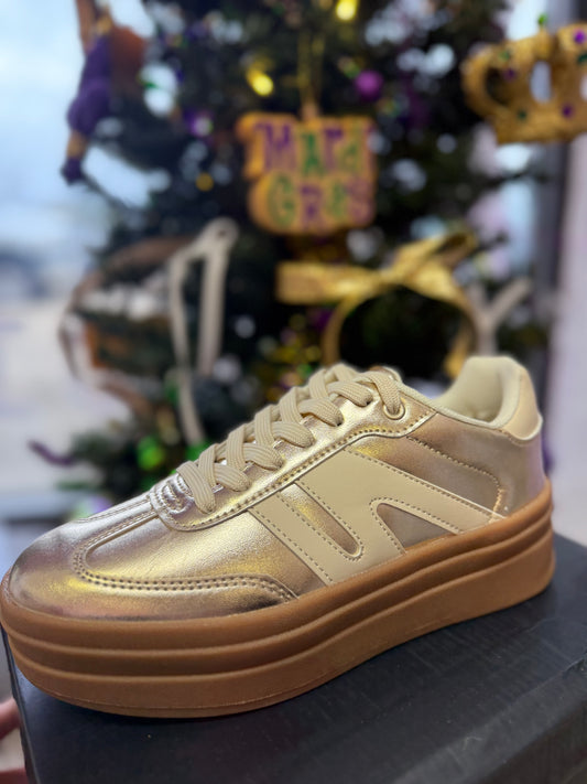 Gold & Beige Platform Sneakers