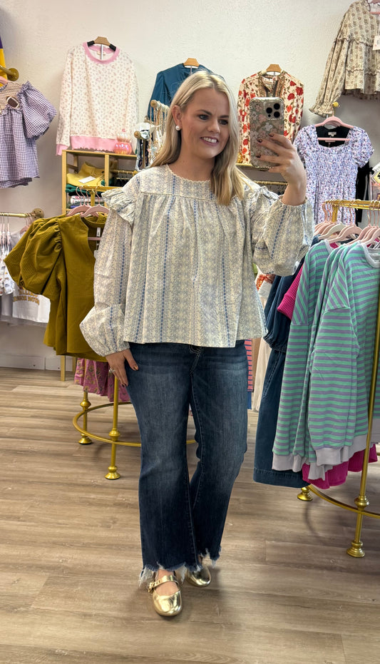 Blue & Cream Floral Top