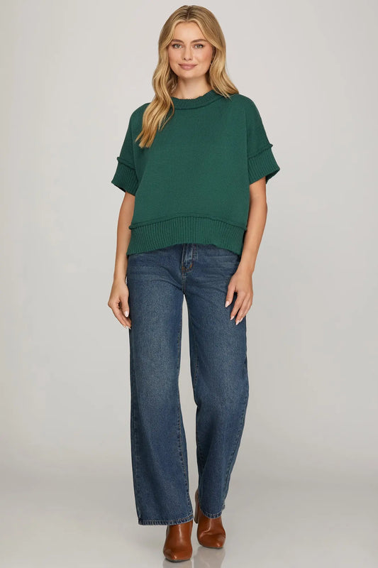 Short Sleeve Sweater- Hunter Green