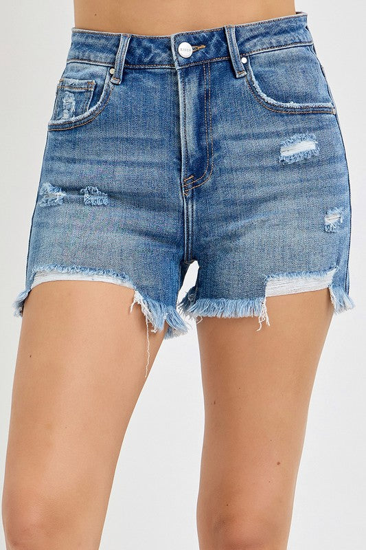 High Rise RISEN front distressed shorts 6146