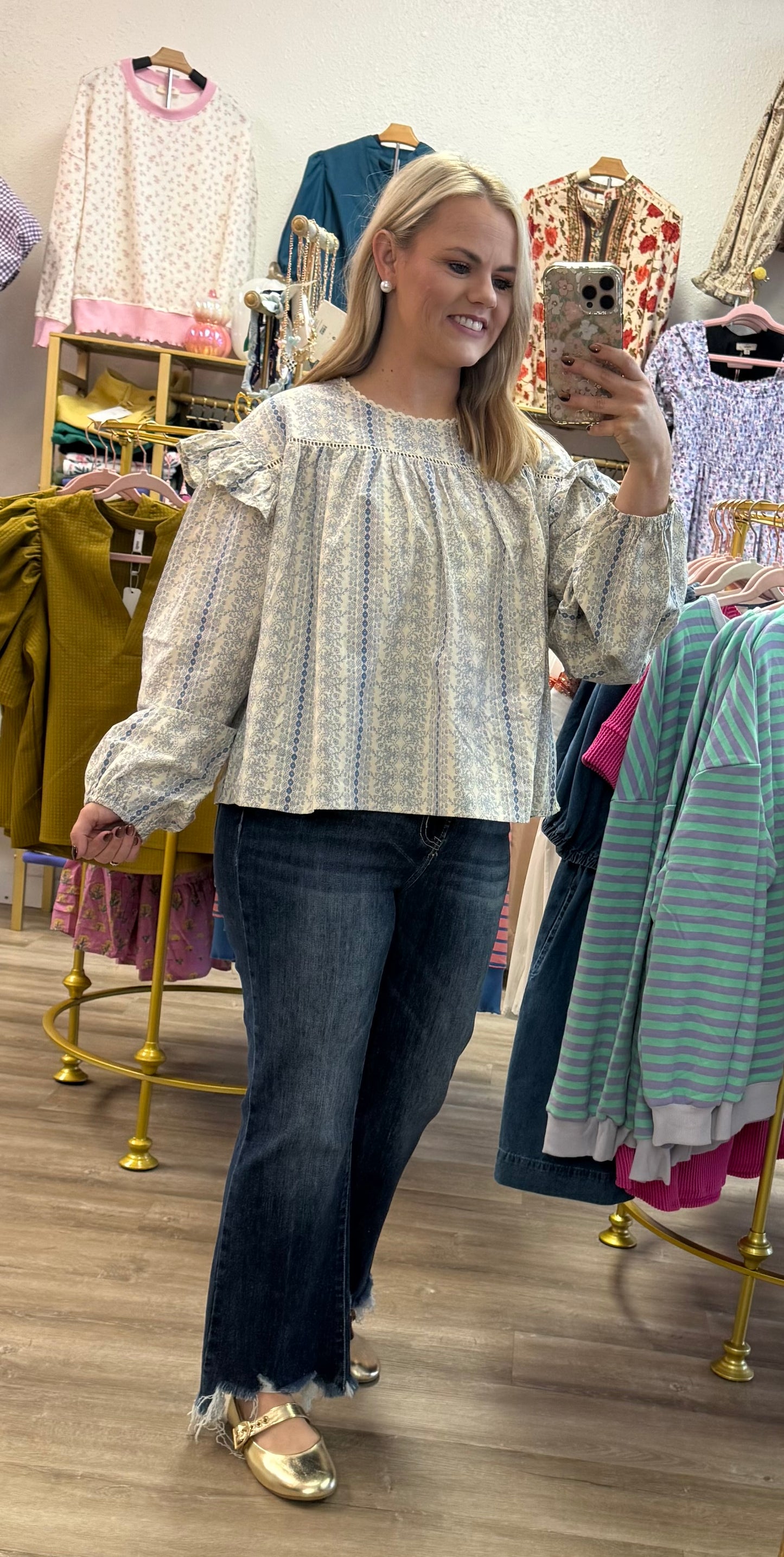 Blue & Cream Floral Top