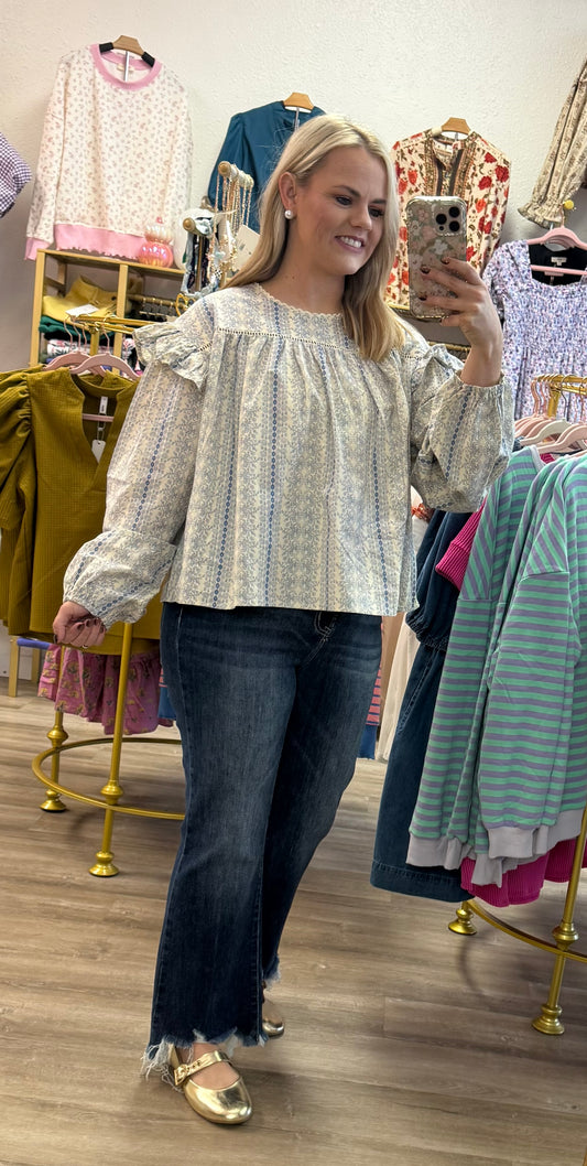 Blue & Cream Floral Top