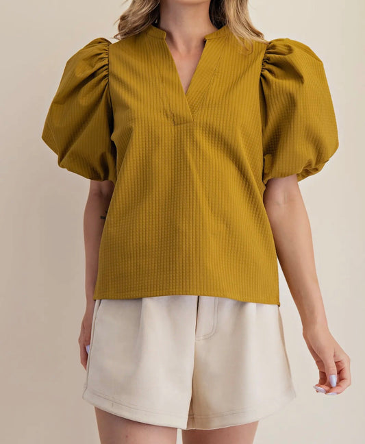 Mustard V Neck Puff Sleep Top