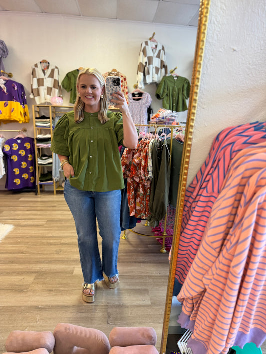 Green Puff Sleeve Top
