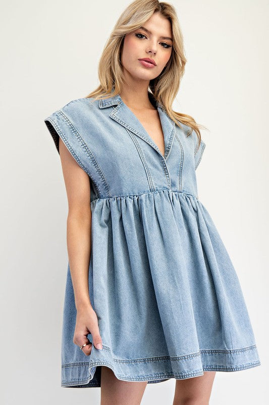 Moment in Time Denim Collared Mini Dress