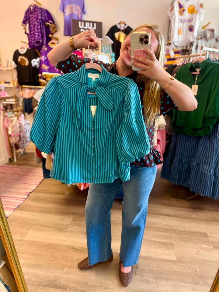 Blue Tie Neck Top