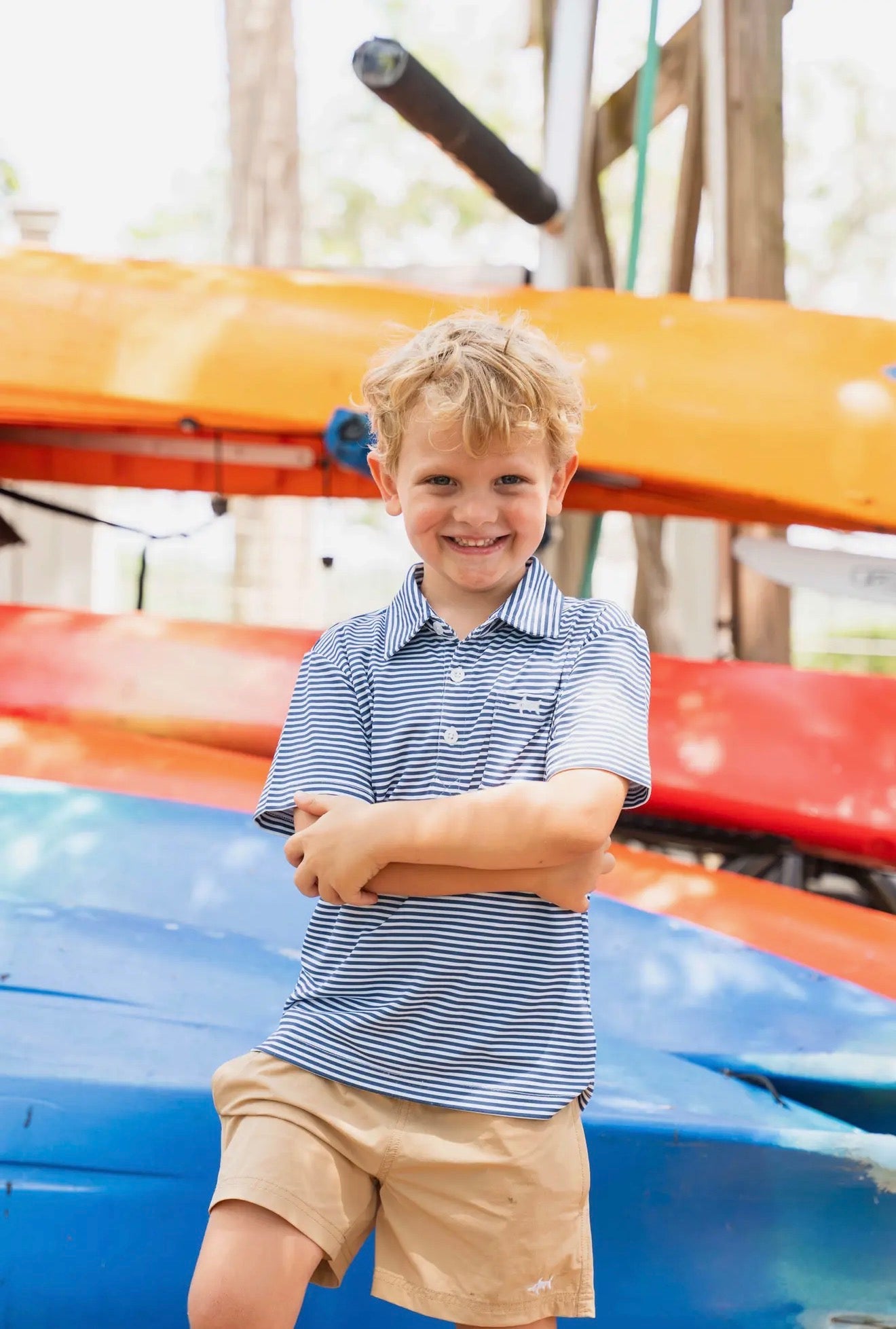 Inshore Boys Performance Polo -Navy Stripe