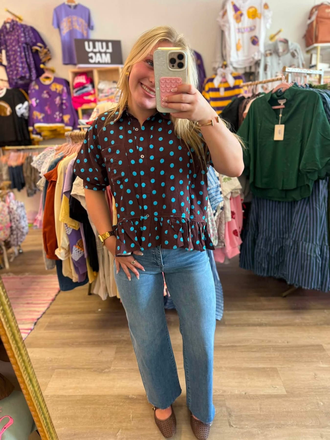 Brown & Blue Polka Dot Essentials Top