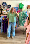 Puff Sleve Striped Top-Green