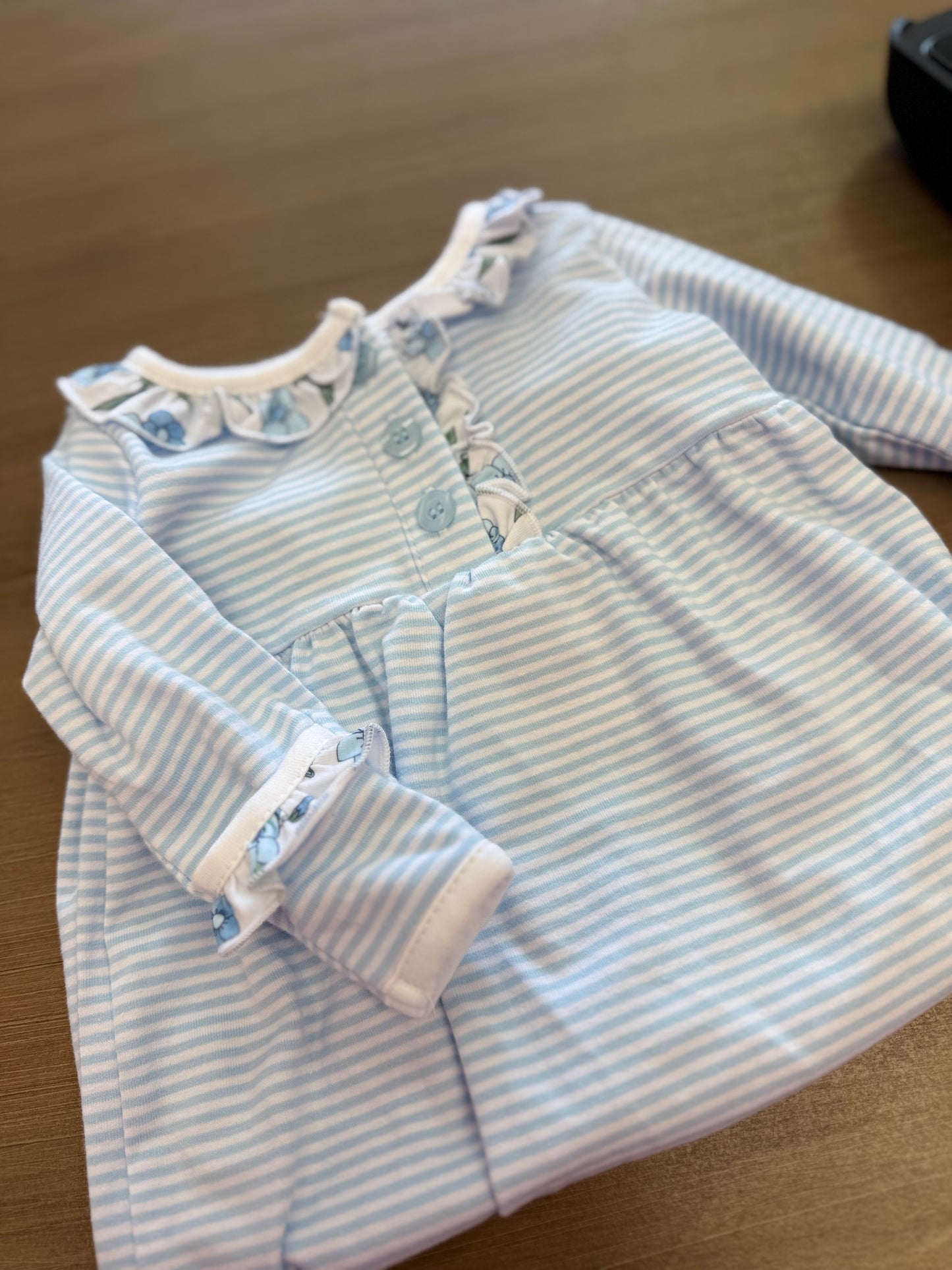 Light Blue Floral Baby Gown (NB)