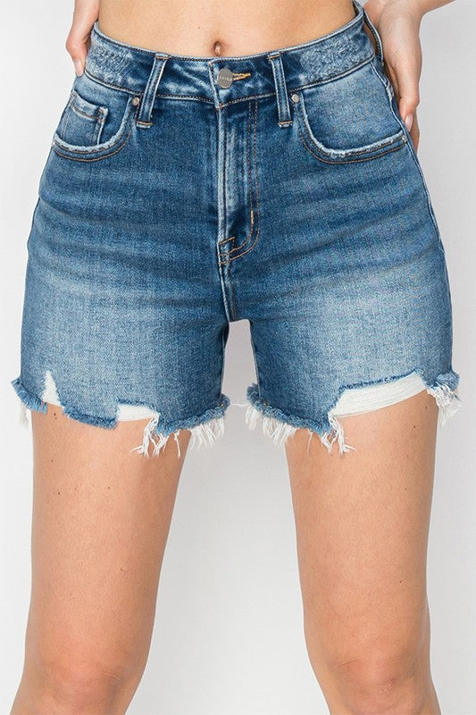 High Rise Risen Distressed Shorts|6240