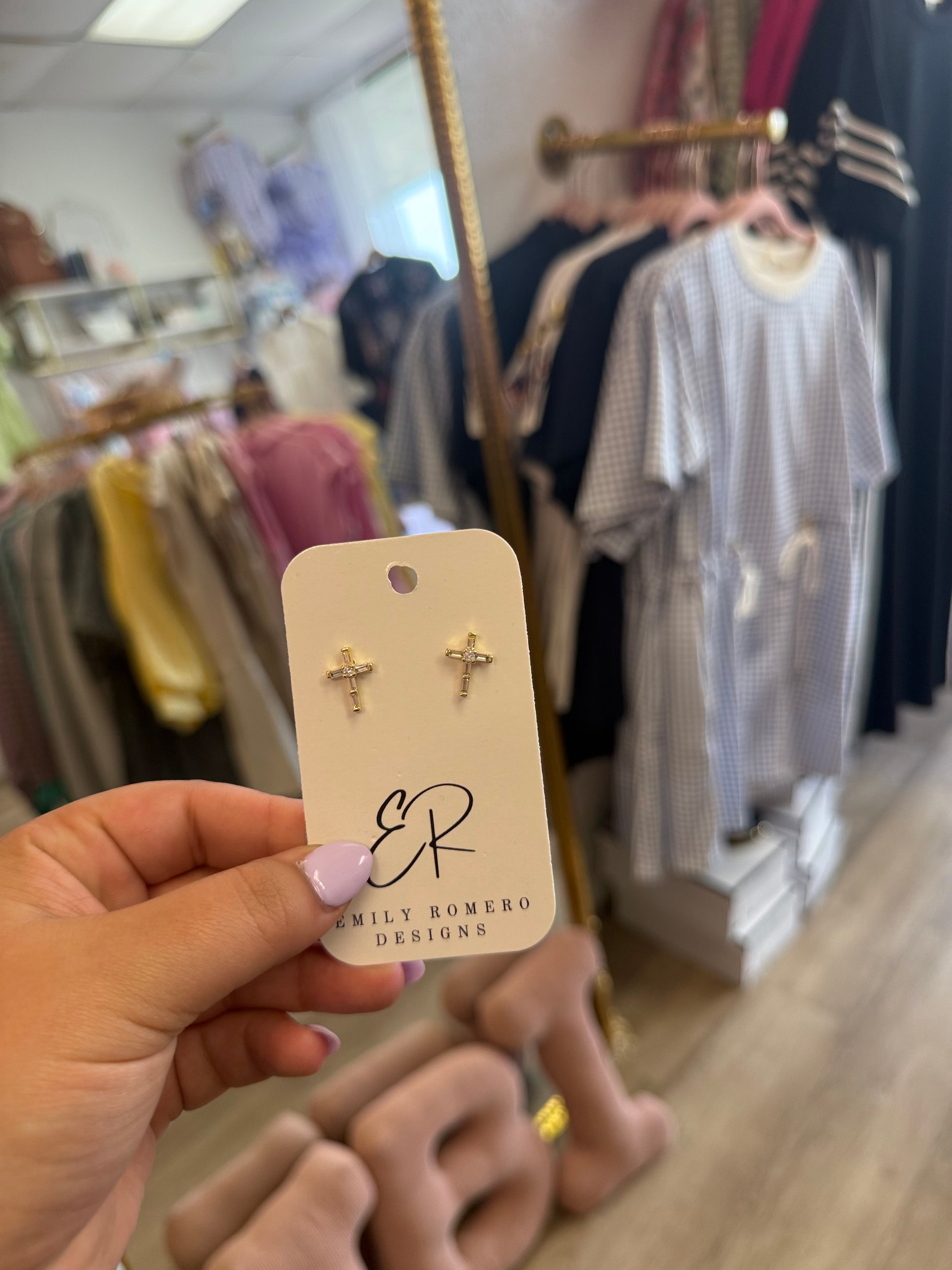 Cross Rhinestone studs -Medium