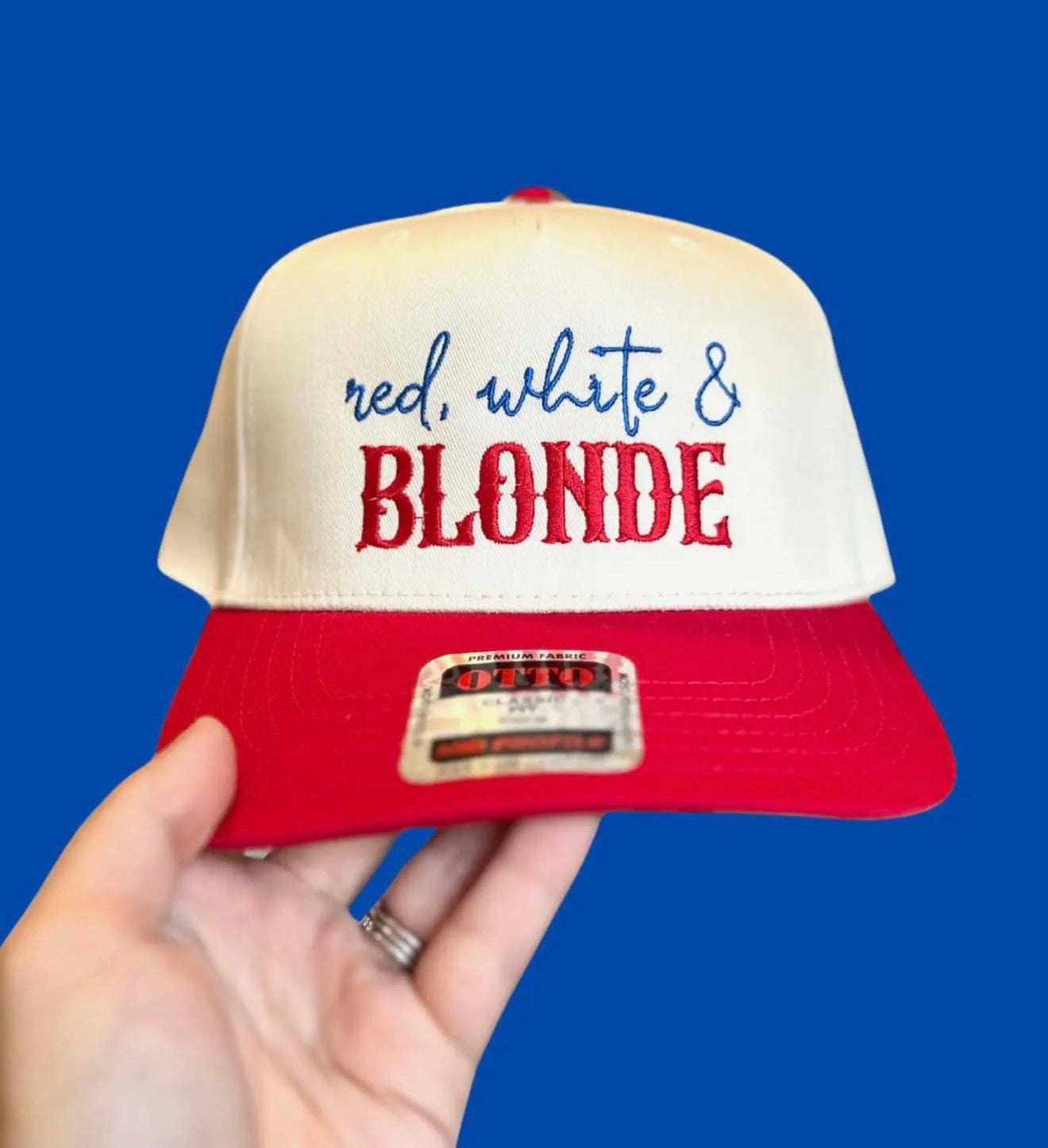 Red, White and Blonde Hat