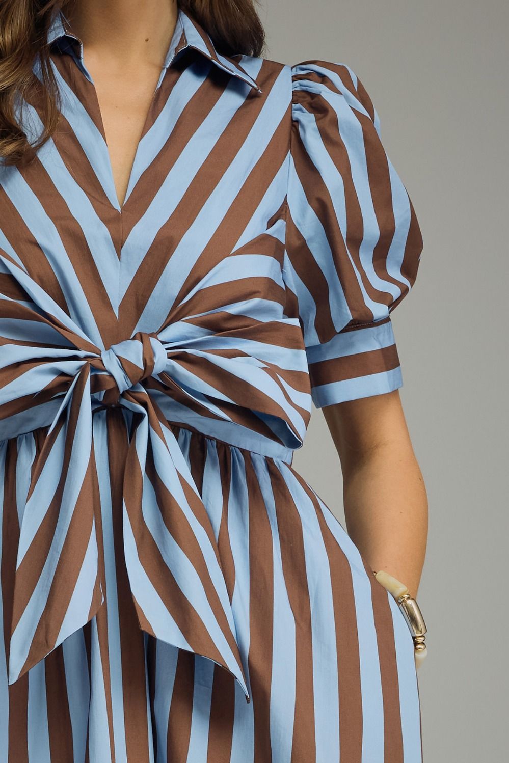 Striped Tie Front Midi Dress