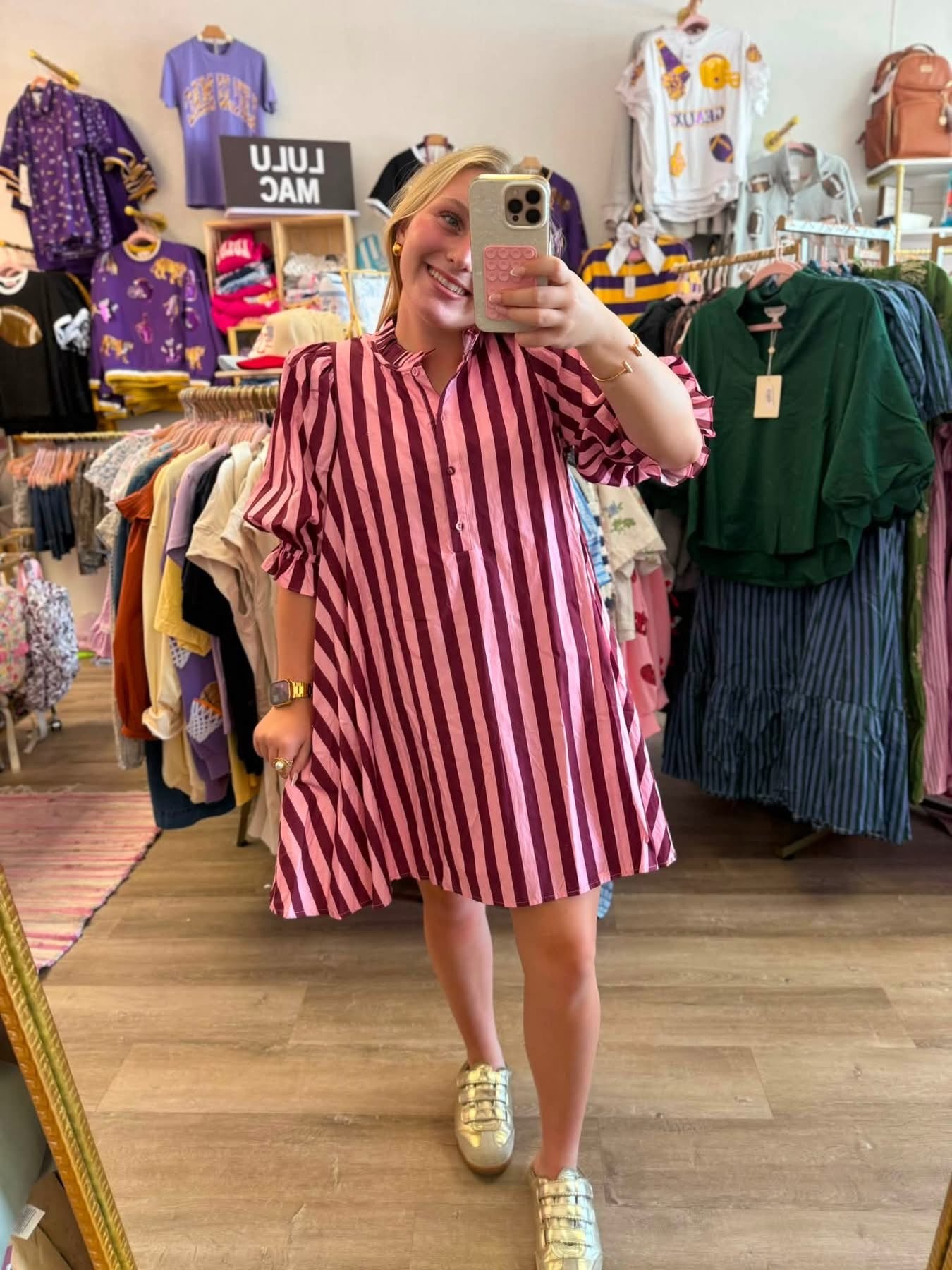 Maroon and Pink Striped Dress
