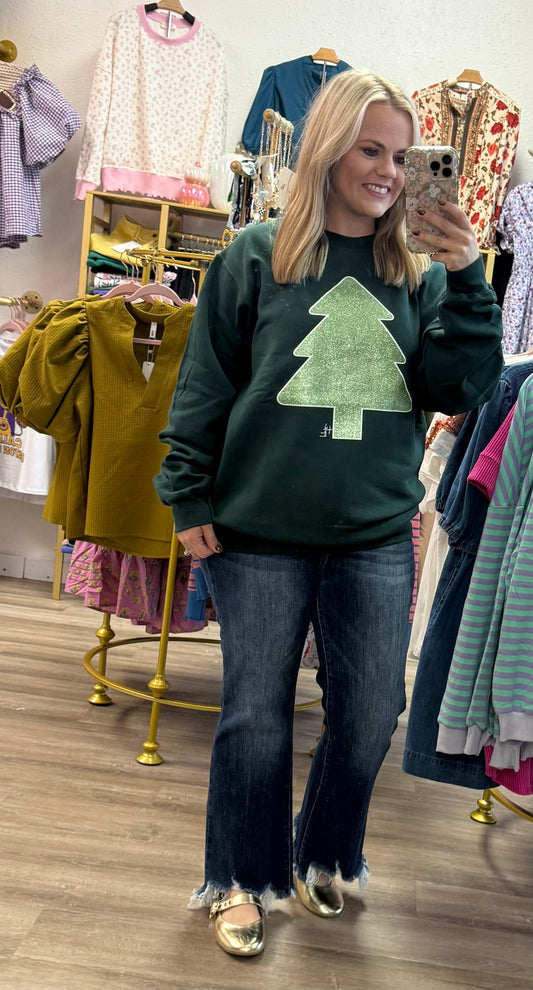 Mint Glitter Christmas Tree Crewneck