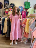 Pink Striped Puff Sleeve Dress