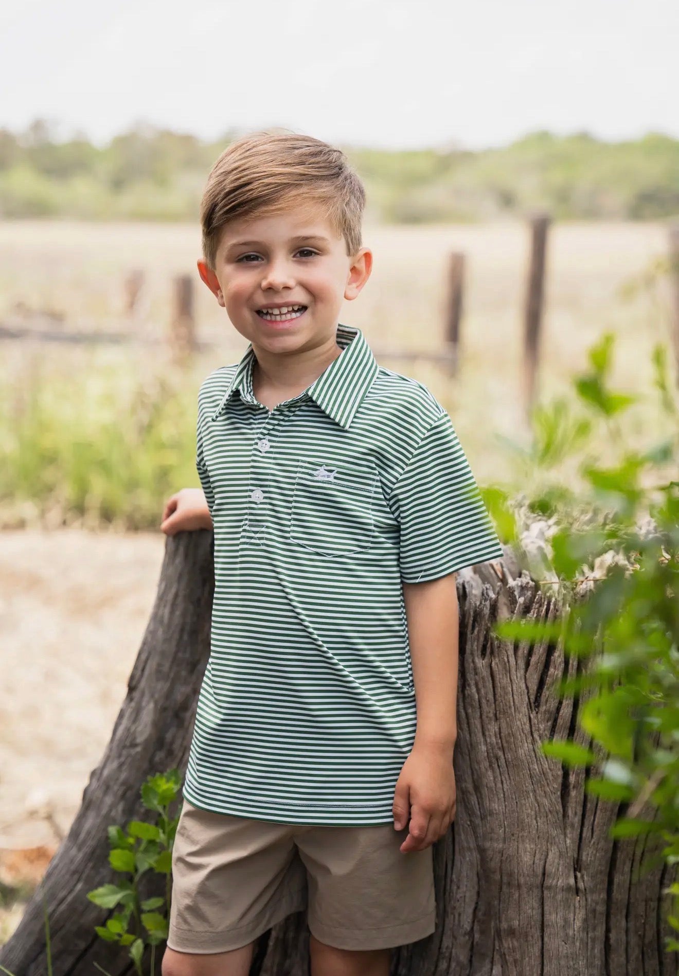Inshore Boys Performance Polo -Green Stripe