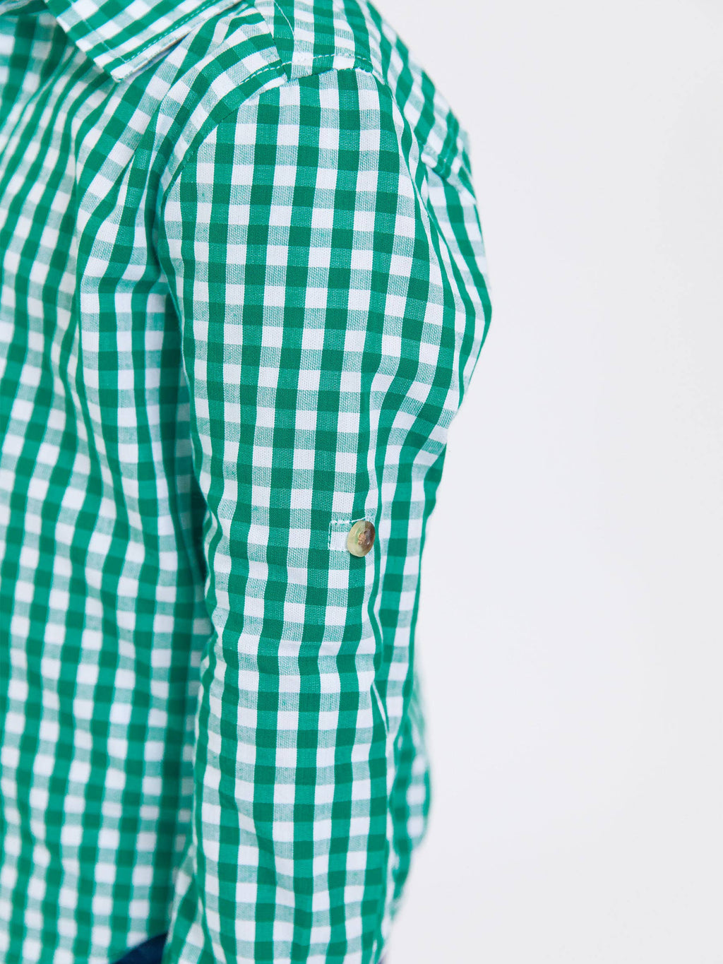 Boys Classic Emerald Green Gingham Long Sleeve Button Down Shirt