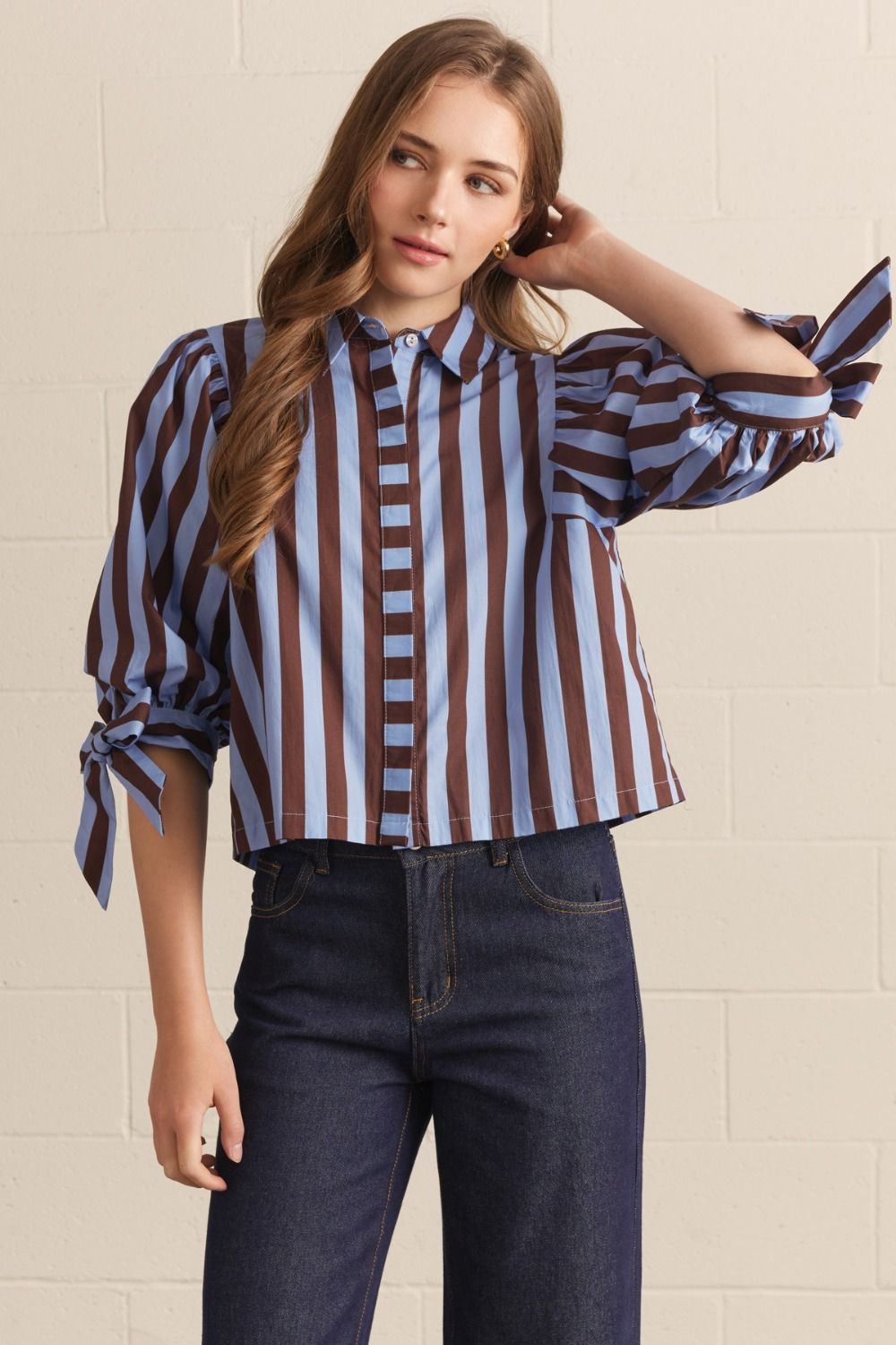 Uptown Stripe Top Brown/Blue