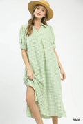 Gingham Midi Dress-Sage