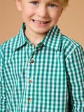 Boys Classic Emerald Green Gingham Long Sleeve Button Down Shirt