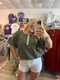 Striped Short Sleeve Henley Sweater