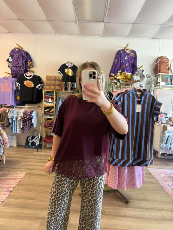 Maroon Lace Trim Top