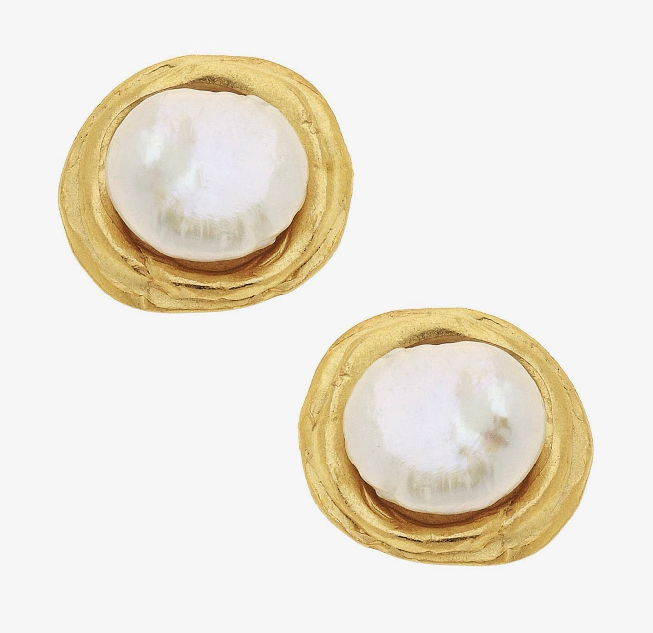 Gold and White Pearl Cabochon Earrings