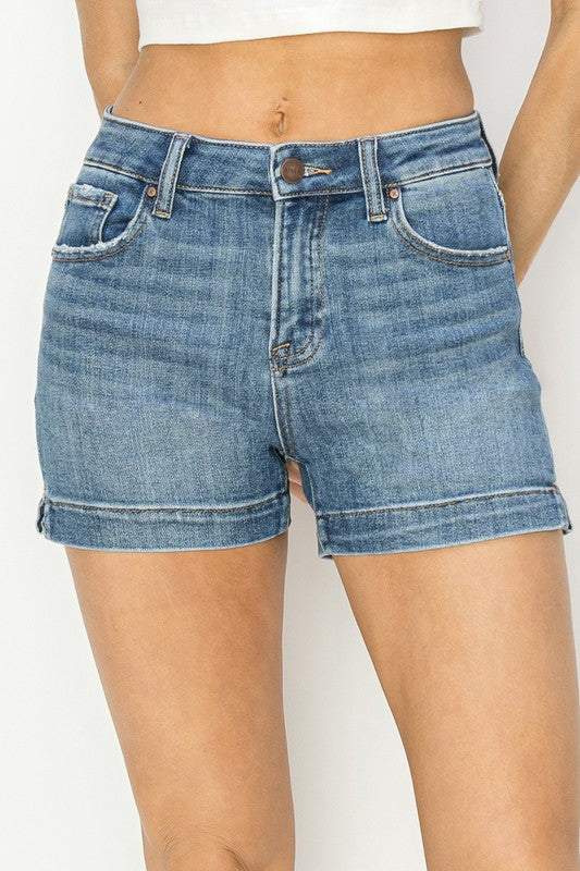 High Rise Side Slit Risen Shorts|6170