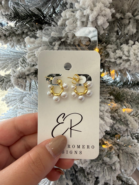 Gold Pearl Hoop Earrings Small