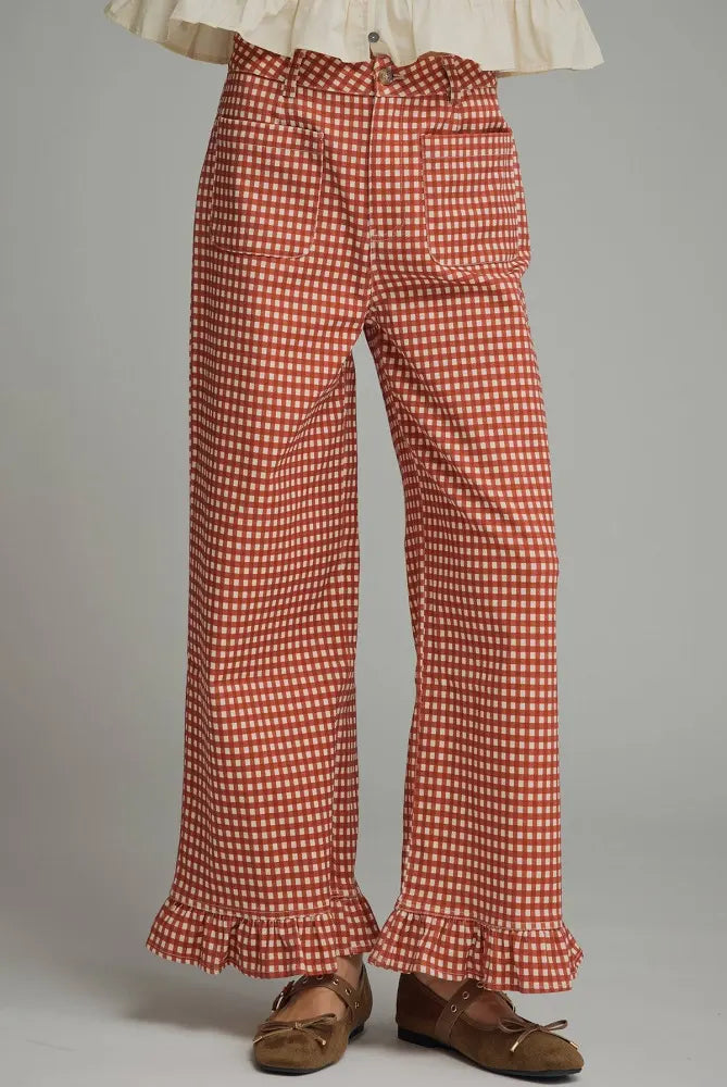 Rust Gingham Ruffle Bottoms