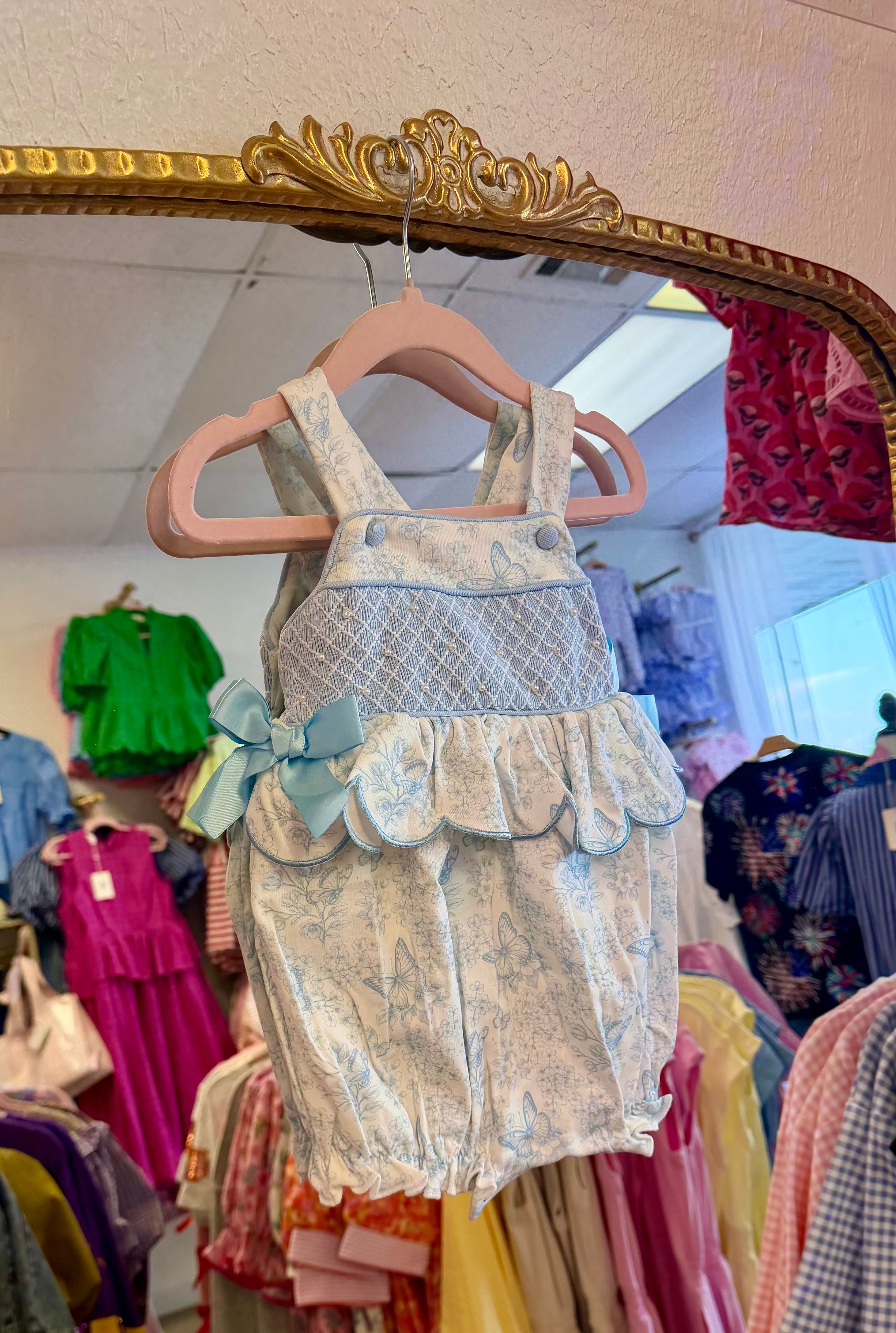 Blue And white floral Pearl Smocked