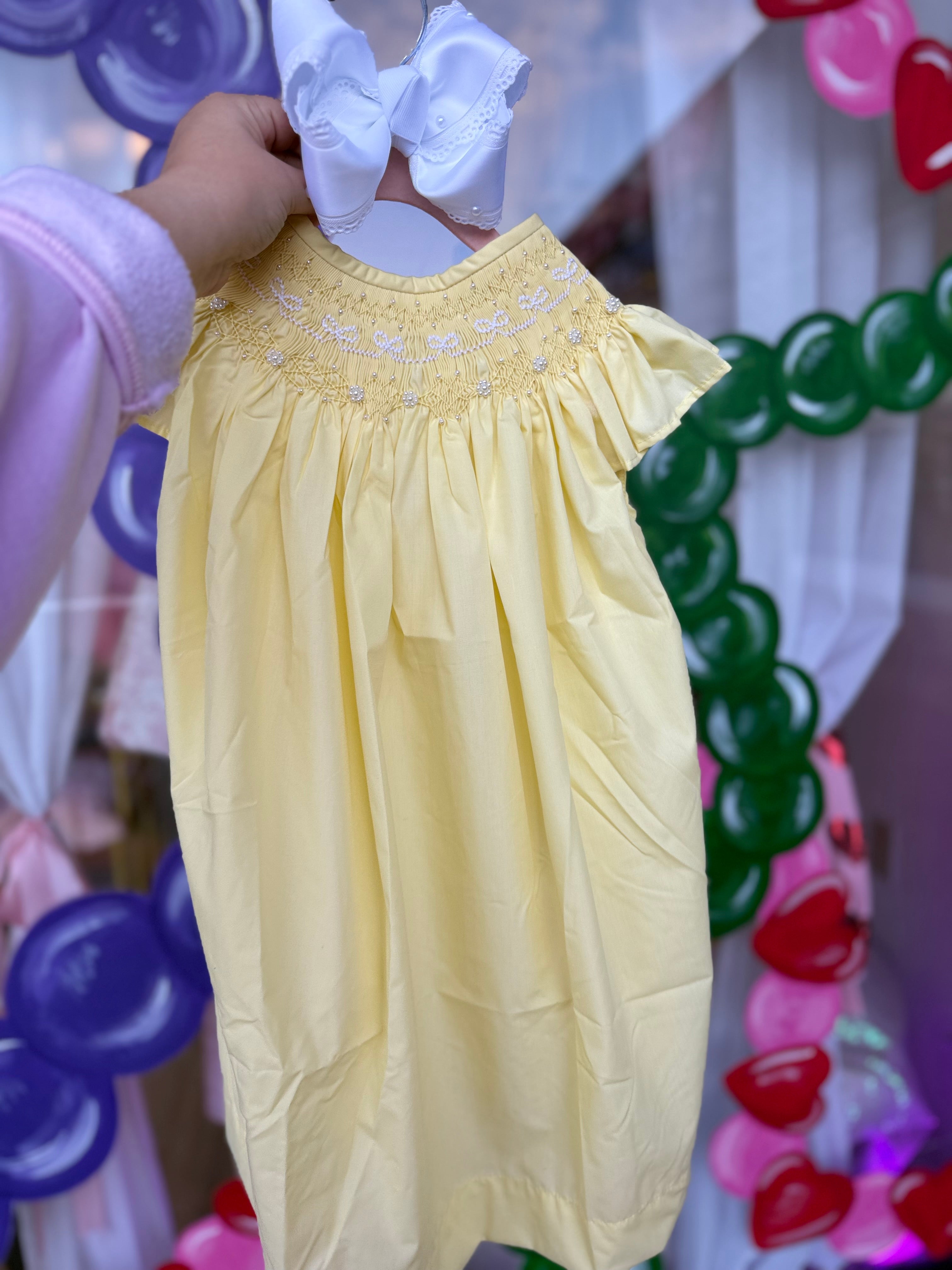 Bows and Pearls- Butter Yellow