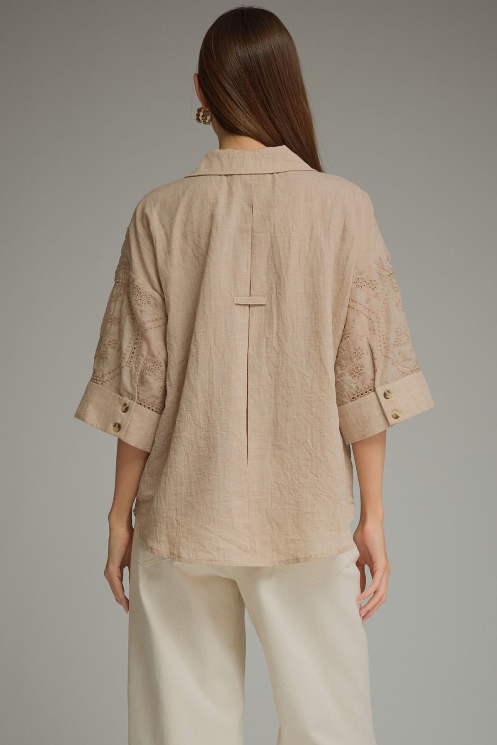 Taupe Eyelet Top