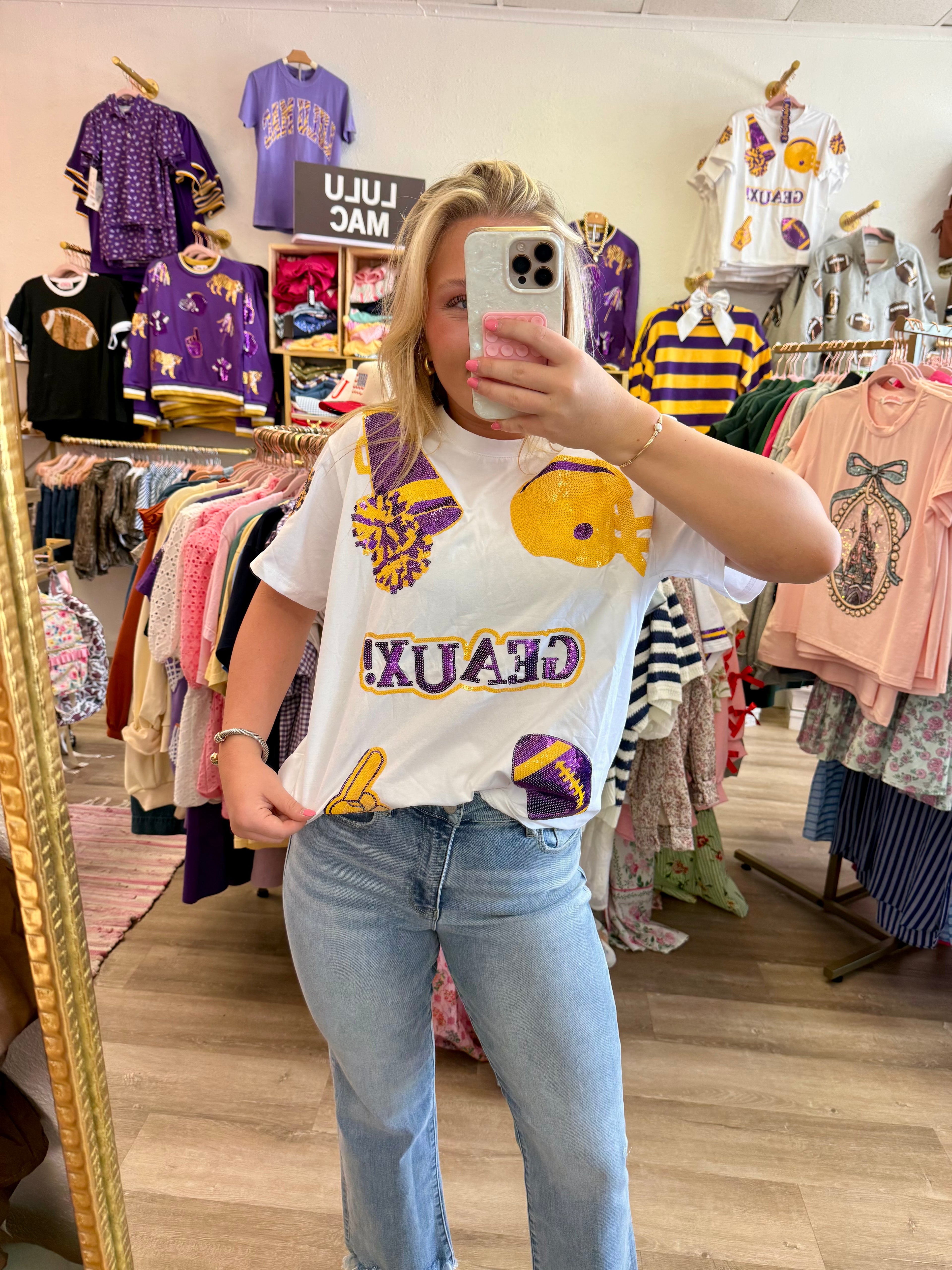 Purple & Gold Geaux Sequin Tee