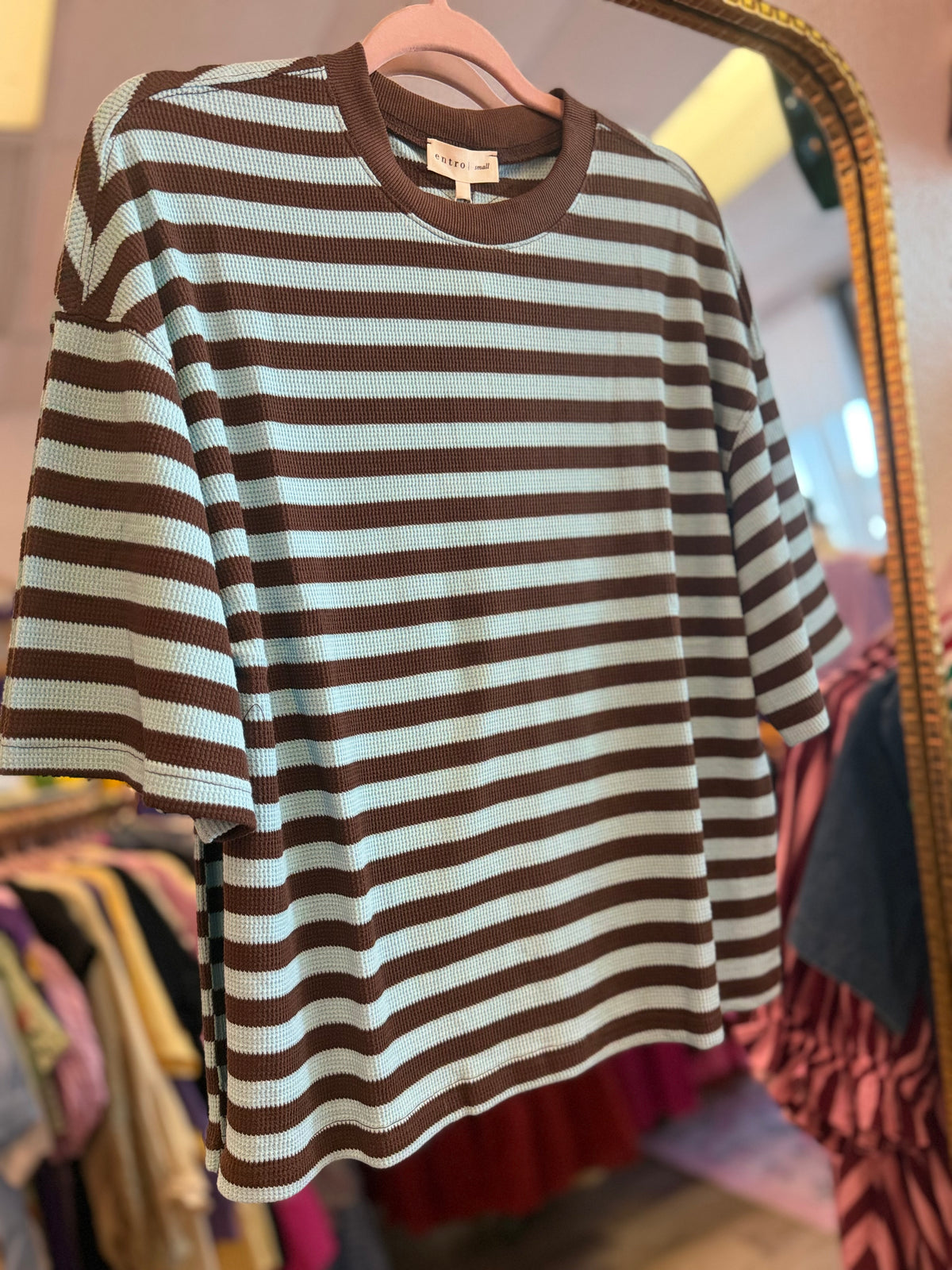 Brown and Light Blue striped Top